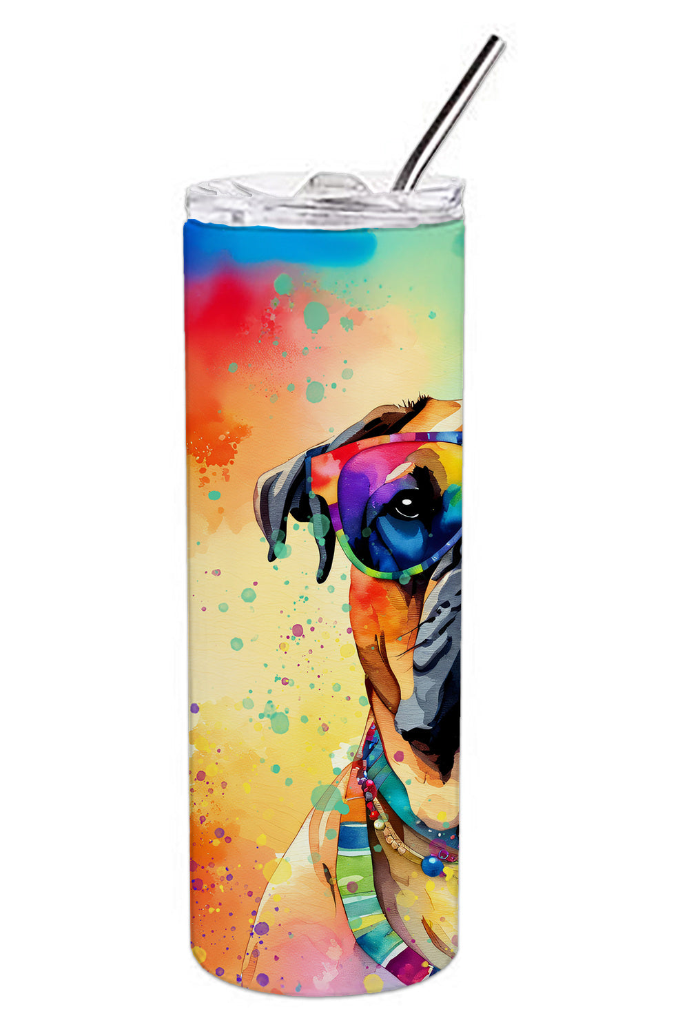 Bullmastiff Hippie Dawg Stainless Steel Skinny Tumbler Vacuum Double Walled Reusable Insulated Tumbler Travel Cup for Coffee Cocktails Gift with Lid, 20 oz - Renee Lane Company