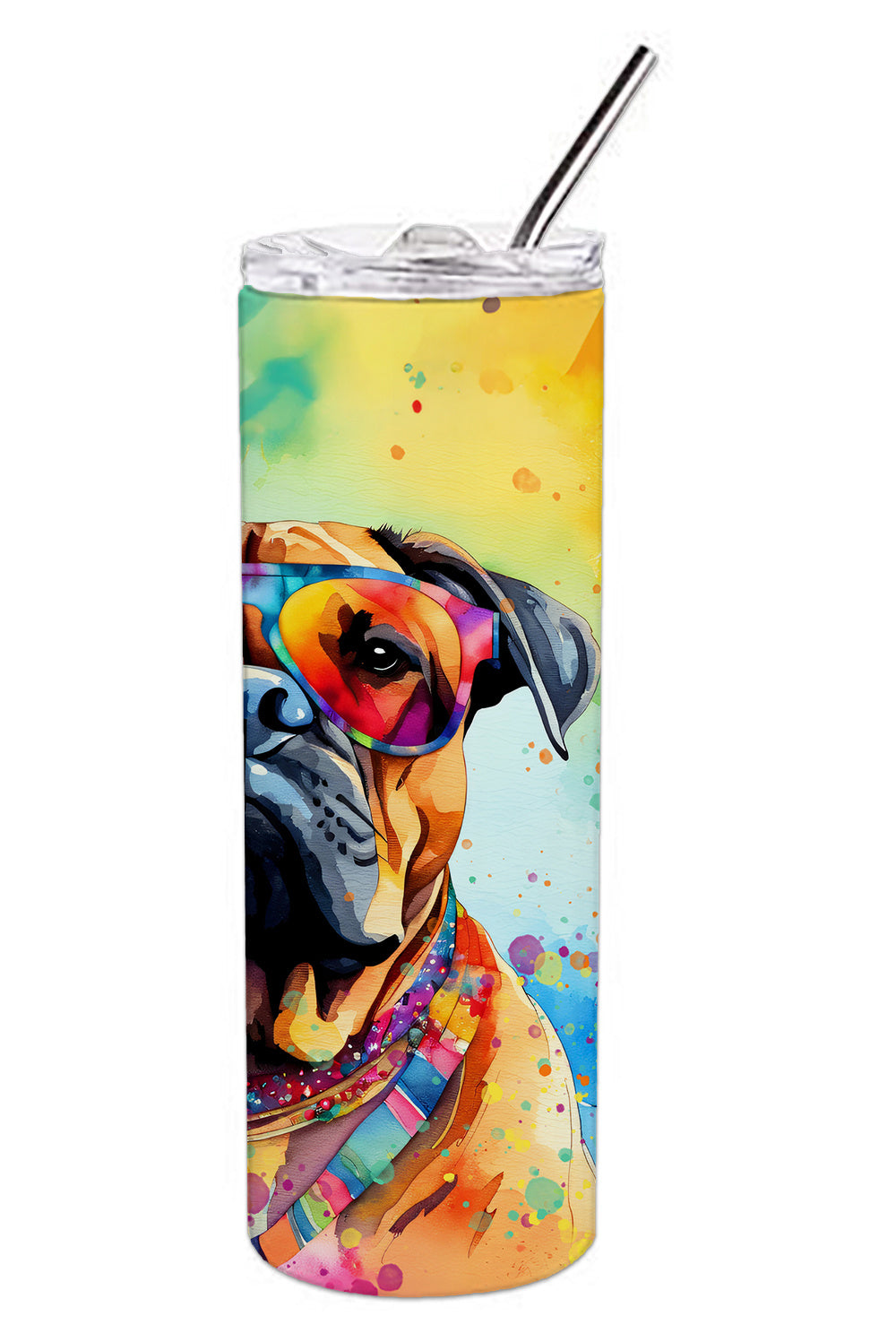 Bullmastiff Hippie Dawg Stainless Steel Skinny Tumbler Vacuum Double Walled Reusable Insulated Tumbler Travel Cup for Coffee Cocktails Gift with Lid, 20 oz - Renee Lane Company