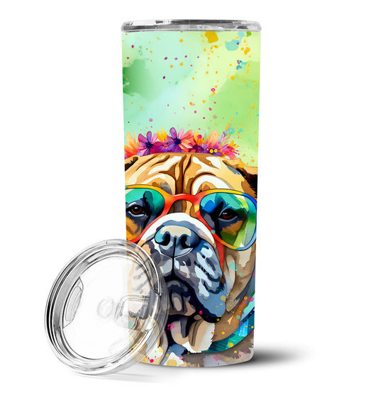 Bullmastiff Hippie Dawg Stainless Steel Skinny Tumbler Vacuum Double Walled Reusable Insulated Tumbler Travel Cup for Coffee Cocktails Gift with Lid, 20 oz - Renee Lane Company
