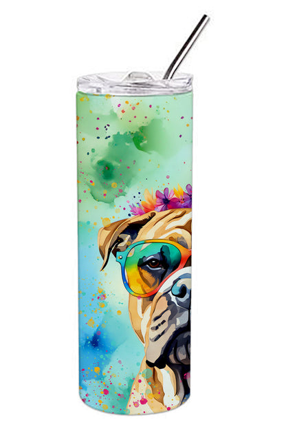 Bullmastiff Hippie Dawg Stainless Steel Skinny Tumbler Vacuum Double Walled Reusable Insulated Tumbler Travel Cup for Coffee Cocktails Gift with Lid, 20 oz - Renee Lane Company