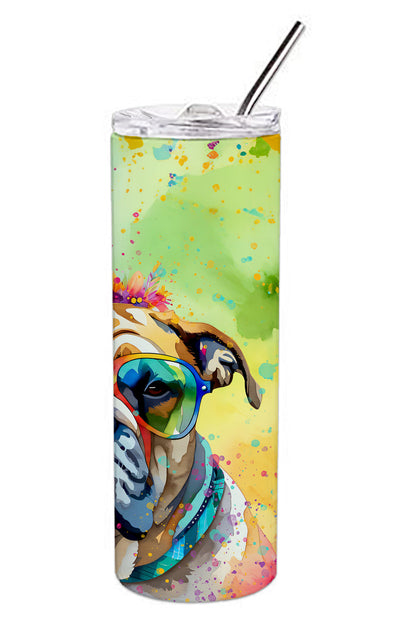 Bullmastiff Hippie Dawg Stainless Steel Skinny Tumbler Vacuum Double Walled Reusable Insulated Tumbler Travel Cup for Coffee Cocktails Gift with Lid, 20 oz - Renee Lane Company