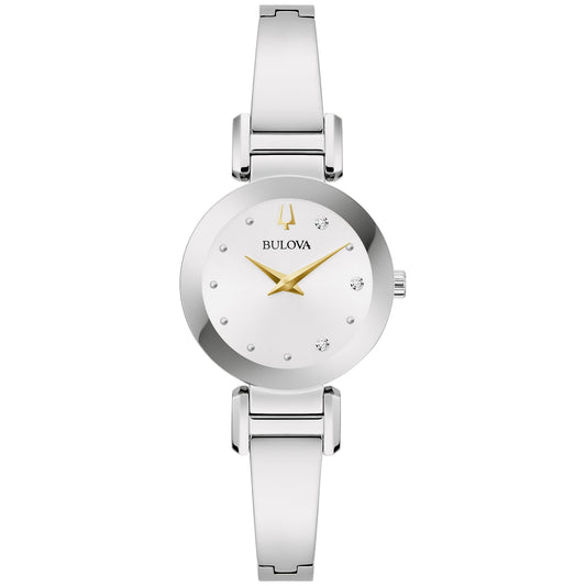 Bulova Marc Anthony Ladies Modern Diamond Silver Stainless Steel Bangle Bracelet WatchSilver White Dial Style: 96P241 - Renee Lane Company