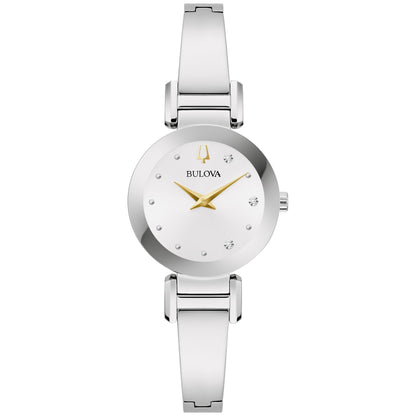 Bulova Marc Anthony Ladies Modern Diamond Silver Stainless Steel Bangle Bracelet WatchSilver White Dial Style: 96P241 - Renee Lane Company