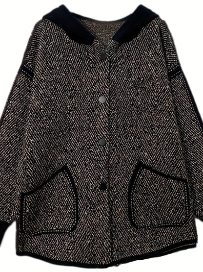 Button Front Hooded Jacket, Casual Long Sleeve Outerwear With Pockets, Women's Clothing - Renee Lane Company