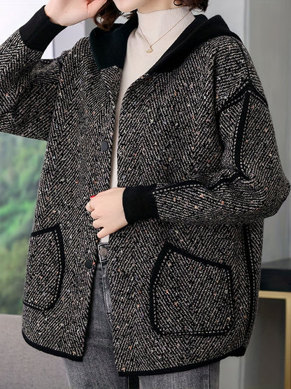 Button Front Hooded Jacket, Casual Long Sleeve Outerwear With Pockets, Women's Clothing - Renee Lane Company