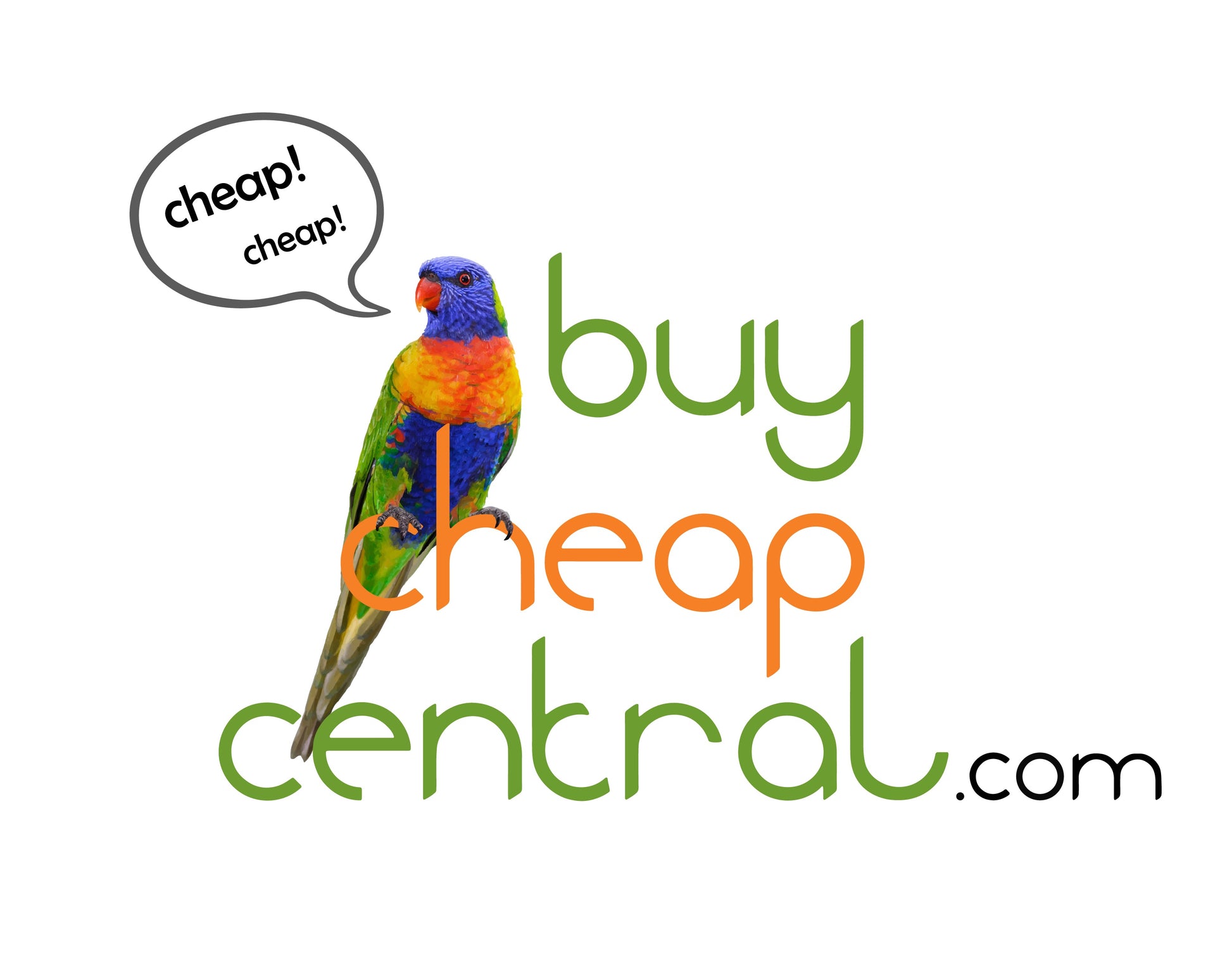 Gift card design with colorful parrot and "buycheapcentral.com" text