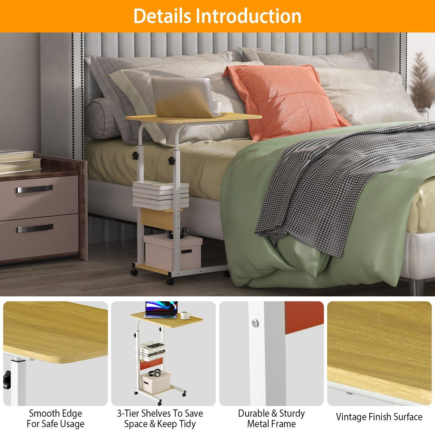 C Side Table 3-Tier Laptop Desk Small Slim Snack Side Table for Couch Bed Sofa for Small Spaces Living Room Bedroom - Renee Lane Company