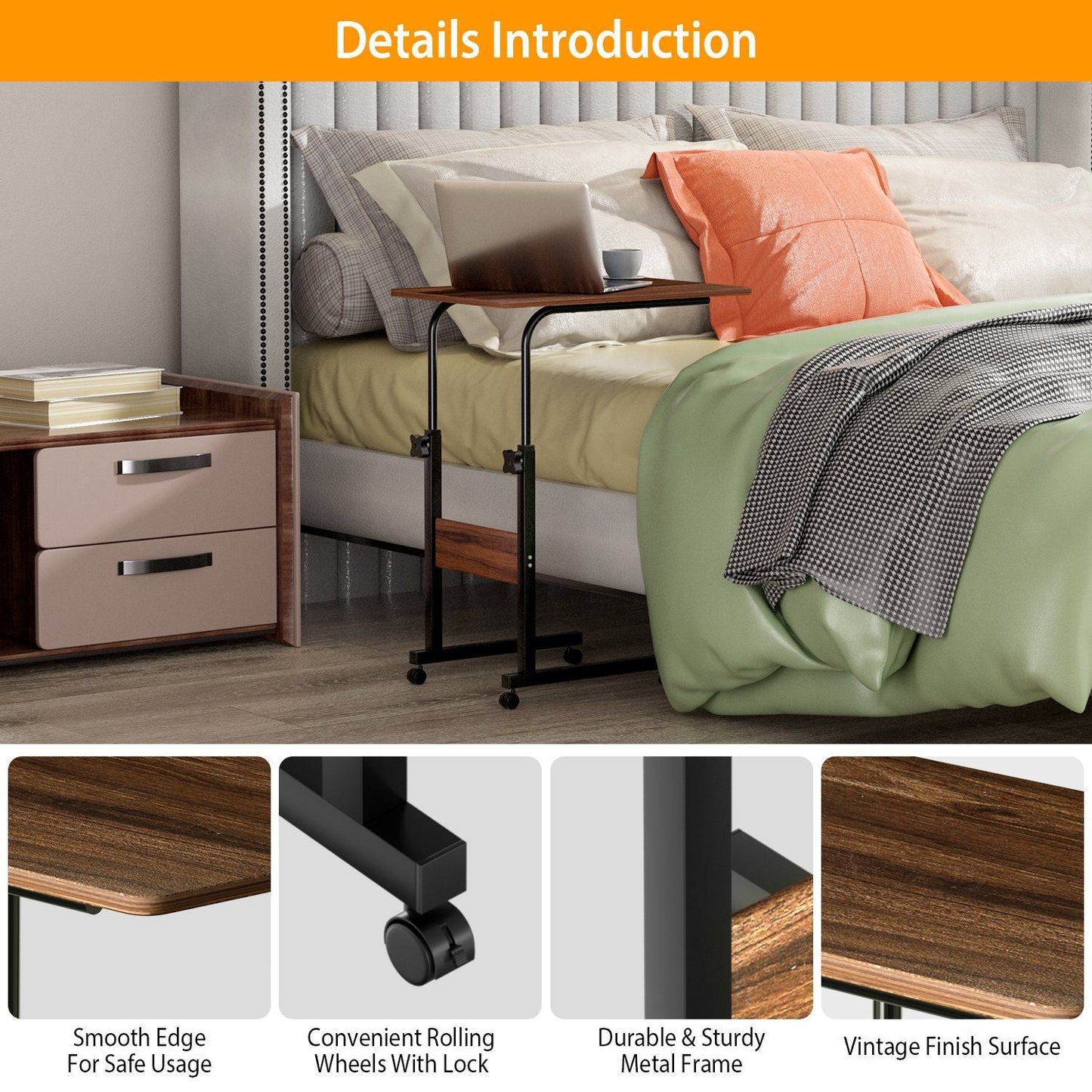 C Side Table 3-Tier Laptop Desk Small Slim Snack Side Table for Couch Bed Sofa for Small Spaces Living Room Bedroom - Renee Lane Company