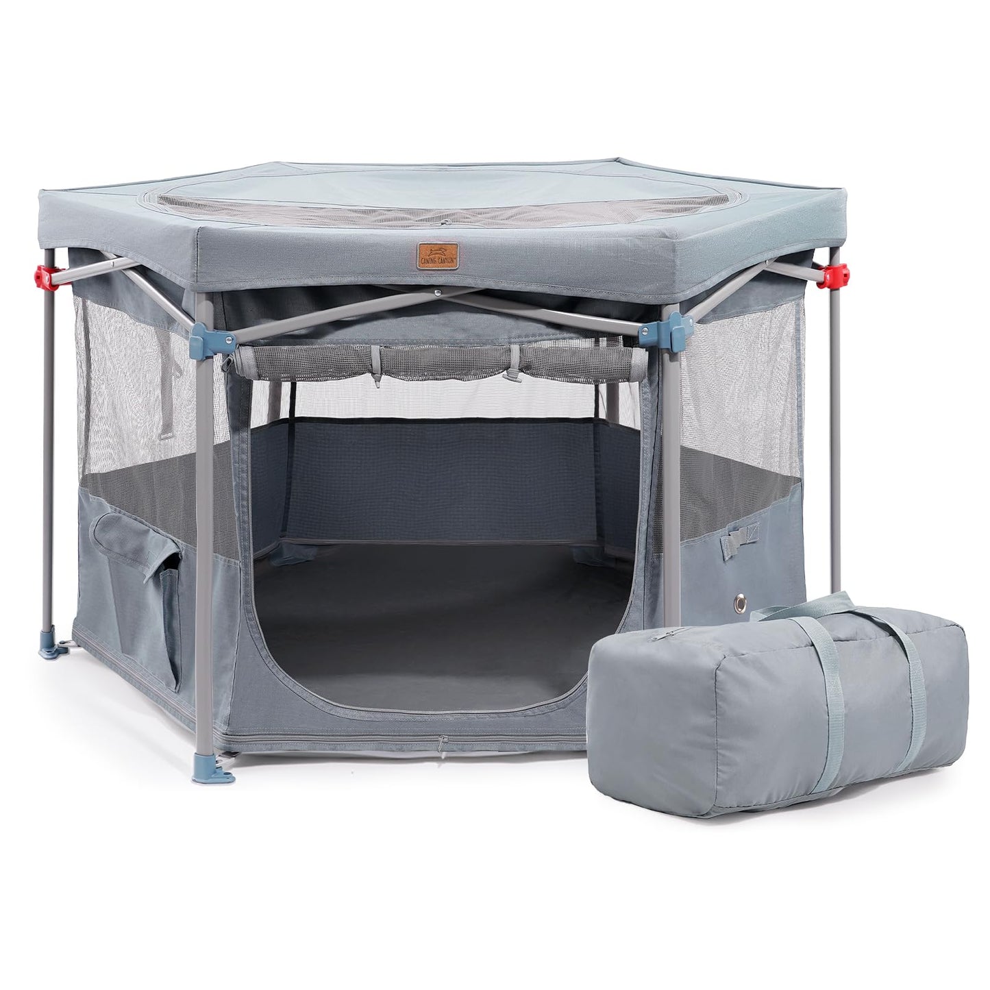 CANINE CANYON Zora Portable Pet Playpen Foldable Dog Playpens for Indoor and Outdoor Exercise Pop Up Pet Fence with Carrying Case for Dogs/Puppies Dove Gray 49" x 49" x 28" - Renee Lane Company
