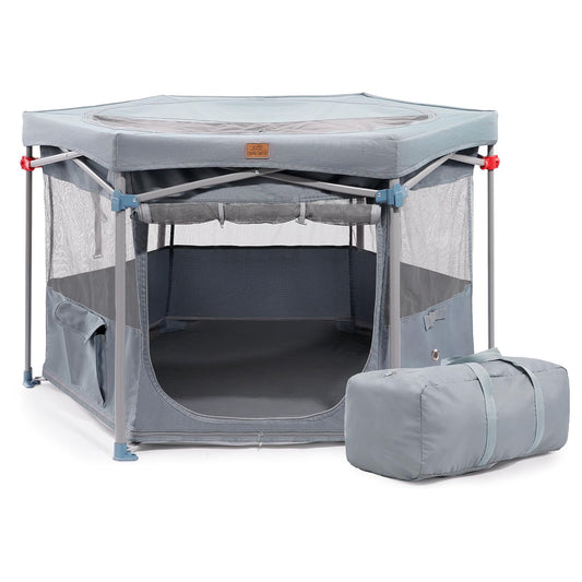 CANINE CANYON Zora Portable Pet Playpen Foldable Dog Playpens for Indoor and Outdoor Exercise Pop Up Pet Fence with Carrying Case for Dogs/Puppies Dove Gray 49" x 49" x 28" - Renee Lane Company