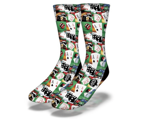 CASINO GAMES PHOTO COLLAGE Fun Casino Themed Socks - Renee Lane Company