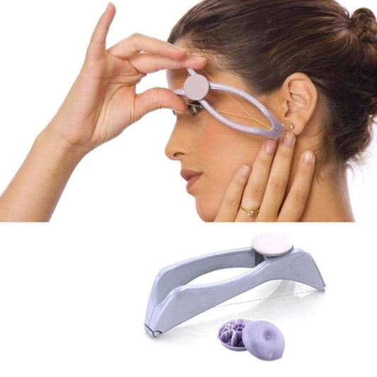 Facial hair remover tool with circular head, curved arms, and spring tweezers