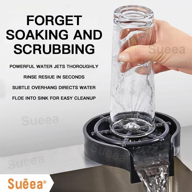 Automatic cup washer glass rinser attachment with clear opening and black base