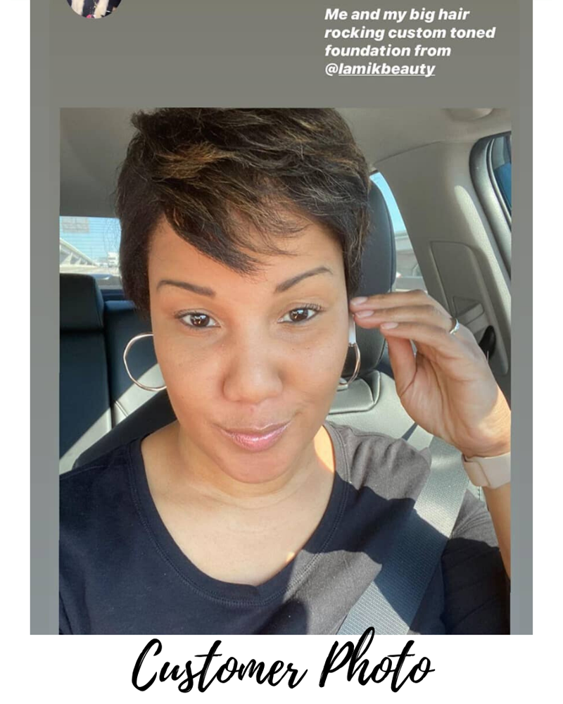 Custom blend foundation on face, applied matte finish with seamless blend