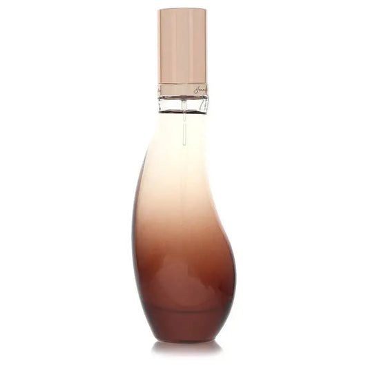 Perfume bottle in amber with cream cap and clear silver neck band