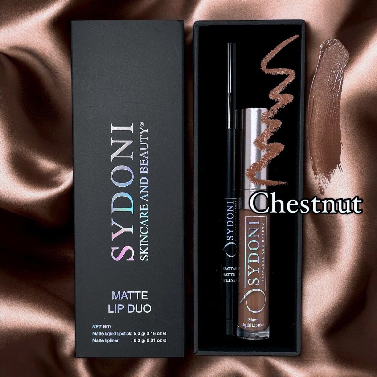 SYDONI CHESTNUT MATTE LIP DUO - Chestnut Matte liquid Lipstick with Chocolate Lip Pencil - Renee Lane Company