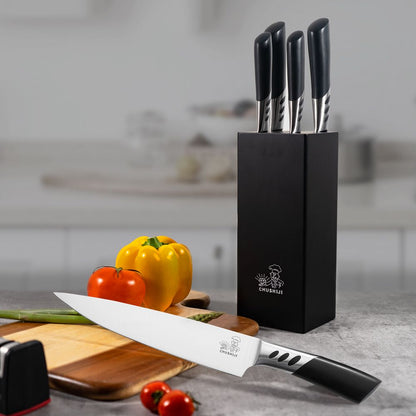 CHUSHIJI Knife Sets for Kitchen with Block and Sharpener 7-Pieces Premium Stainless Steel Kitchen Knife Sets with Block - Hard Wood Brown Knife Block Set - Renee Lane Company
