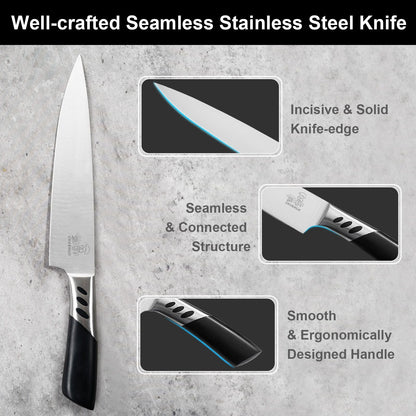 CHUSHIJI Knife Sets for Kitchen with Block and Sharpener 7-Pieces Premium Stainless Steel Kitchen Knife Sets with Block - Hard Wood Brown Knife Block Set - Renee Lane Company