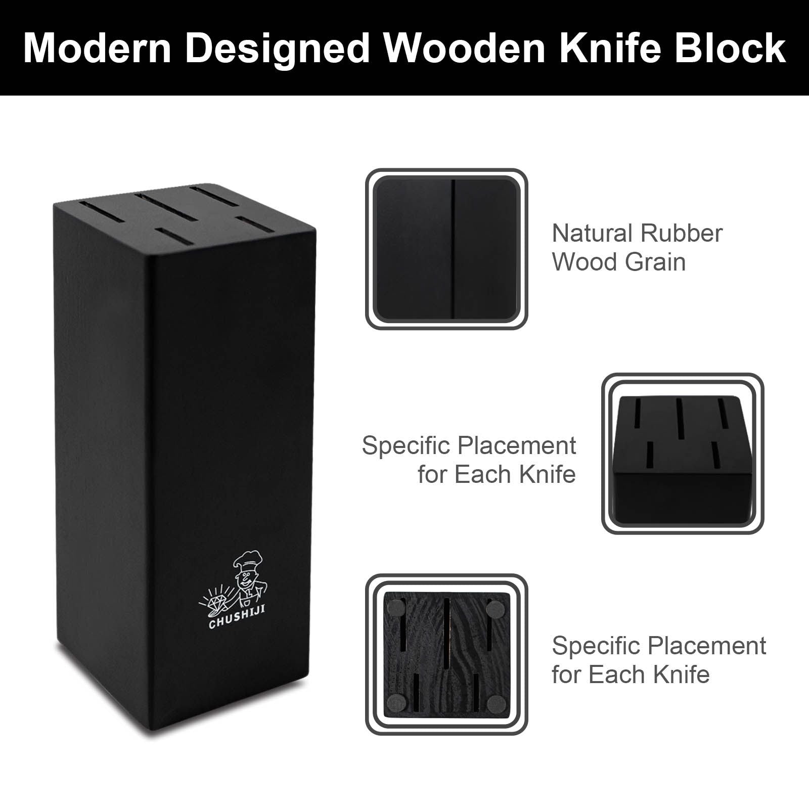 CHUSHIJI Knife Sets for Kitchen with Block and Sharpener 7-Pieces Premium Stainless Steel Kitchen Knife Sets with Block - Hard Wood Brown Knife Block Set - Renee Lane Company