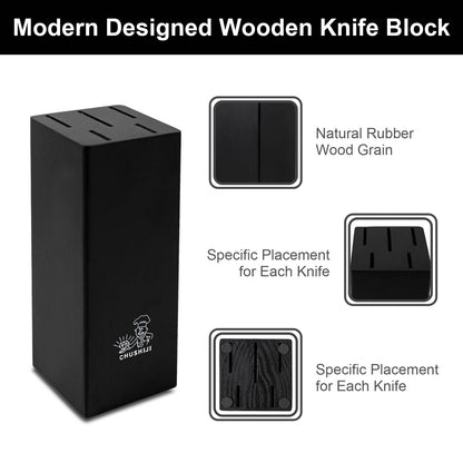 CHUSHIJI Knife Sets for Kitchen with Block and Sharpener 7-Pieces Premium Stainless Steel Kitchen Knife Sets with Block - Hard Wood Brown Knife Block Set - Renee Lane Company
