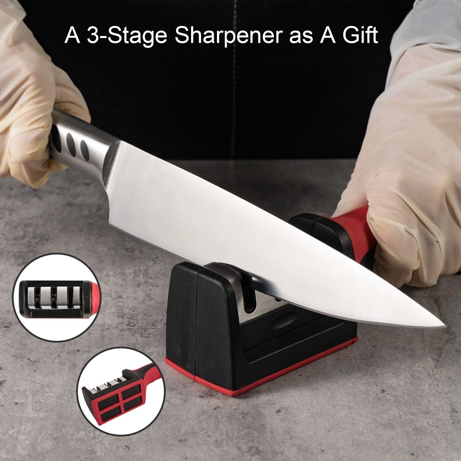 CHUSHIJI Knife Sets for Kitchen with Block and Sharpener 7-Pieces Premium Stainless Steel Kitchen Knife Sets with Block - Hard Wood Brown Knife Block Set - Renee Lane Company