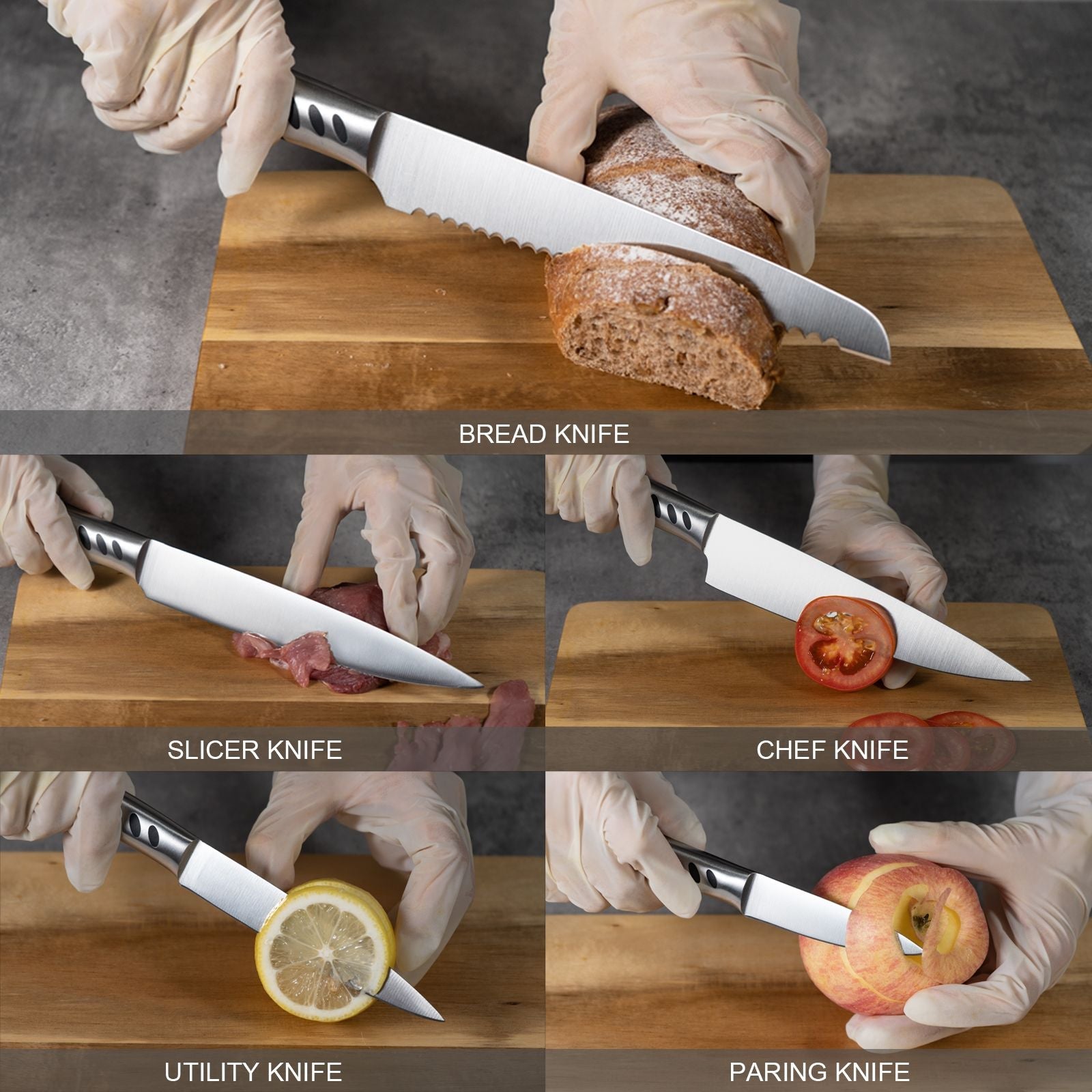 CHUSHIJI Knife Sets for Kitchen with Block and Sharpener 7-Pieces Premium Stainless Steel Kitchen Knife Sets with Block - Hard Wood Brown Knife Block Set - Renee Lane Company