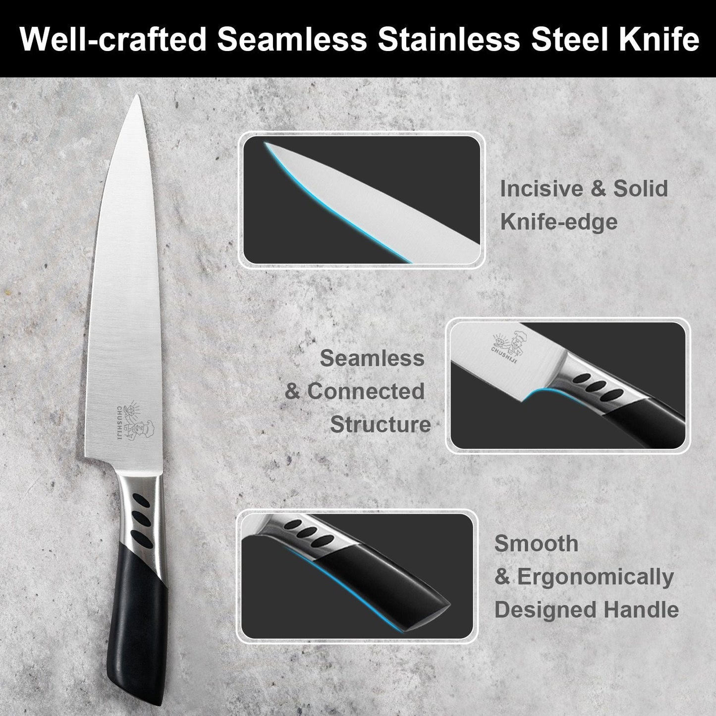 CHUSHIJI Knife Sets for Kitchen with Block and Sharpener 7-Pieces Premium Stainless Steel Kitchen Knife Sets with Block - Hard Wood Brown Knife Block Set - Renee Lane Company
