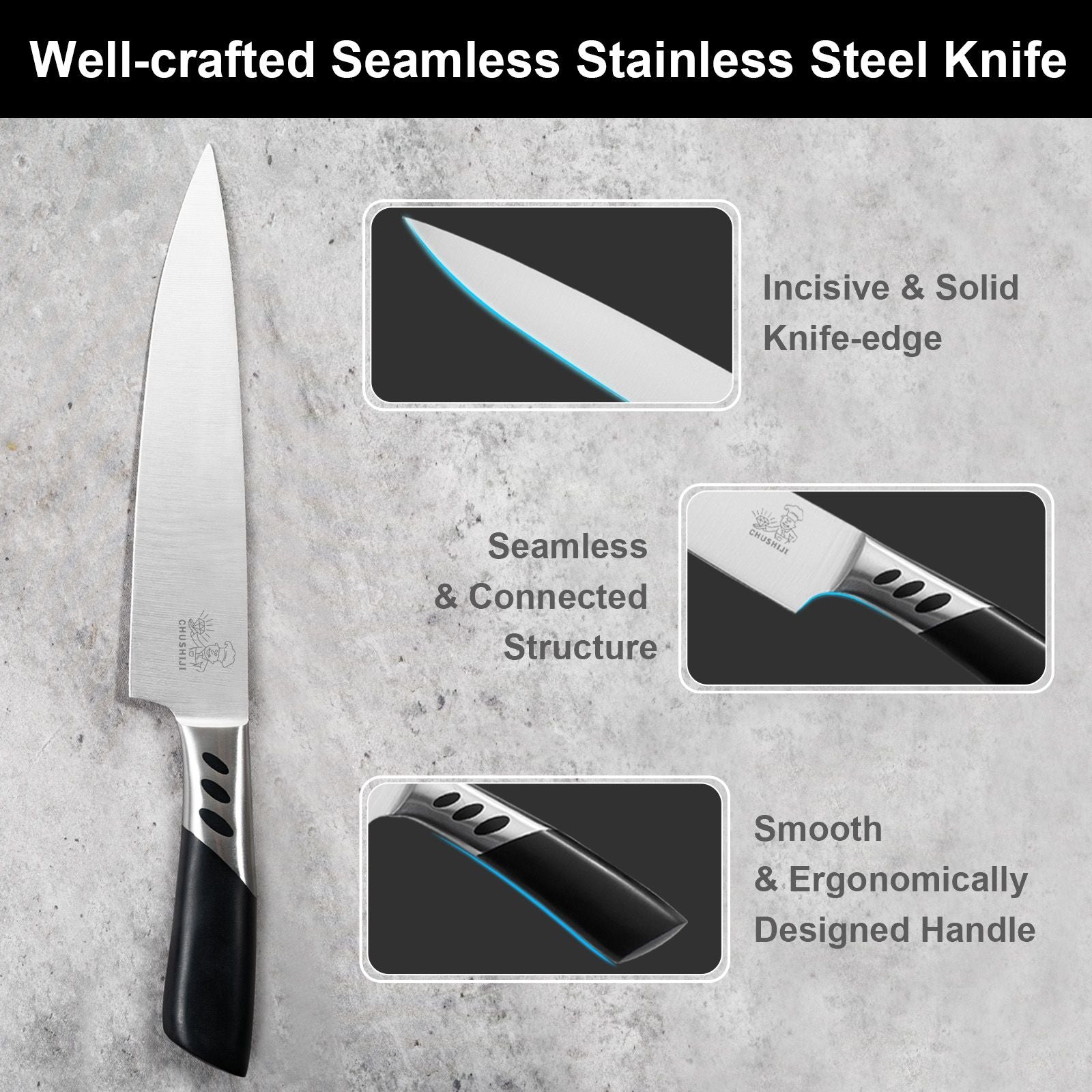 CHUSHIJI Knife Sets for Kitchen with Block and Sharpener 7-Pieces Premium Stainless Steel Kitchen Knife Sets with Block - Hard Wood Brown Knife Block Set - Renee Lane Company