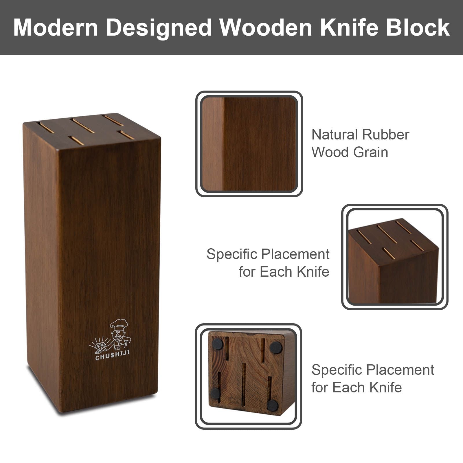 CHUSHIJI Knife Sets for Kitchen with Block and Sharpener 7-Pieces Premium Stainless Steel Kitchen Knife Sets with Block - Hard Wood Brown Knife Block Set - Renee Lane Company