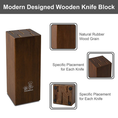 CHUSHIJI Knife Sets for Kitchen with Block and Sharpener 7-Pieces Premium Stainless Steel Kitchen Knife Sets with Block - Hard Wood Brown Knife Block Set - Renee Lane Company