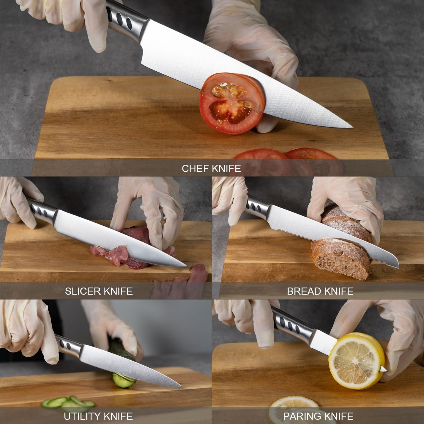 CHUSHIJI Knife Sets for Kitchen with Block and Sharpener 7-Pieces Premium Stainless Steel Kitchen Knife Sets with Block - Hard Wood Brown Knife Block Set - Renee Lane Company