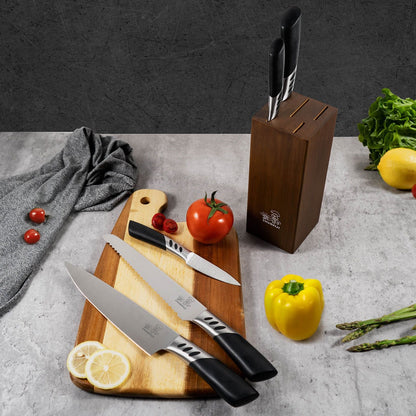 CHUSHIJI Knife Sets for Kitchen with Block and Sharpener 7-Pieces Premium Stainless Steel Kitchen Knife Sets with Block - Hard Wood Brown Knife Block Set - Renee Lane Company