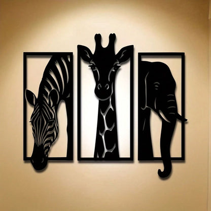 CIFbuy Metal Baked Paint African Animal 3-Piece Wall Art Set Zebra Giraffe Elephant Home Decor (TikTok, temu pickup) - Renee Lane Company