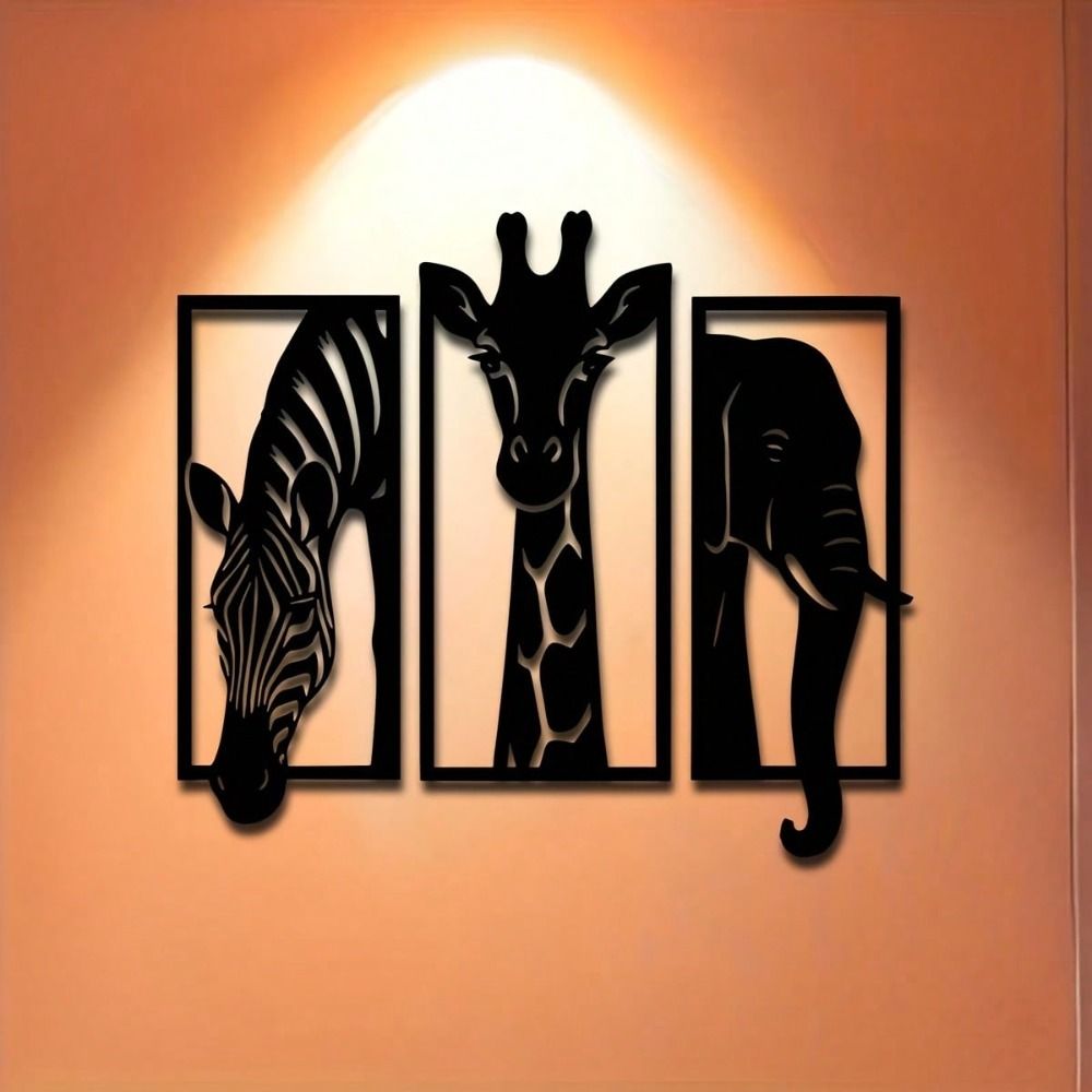 CIFbuy Metal Baked Paint African Animal 3-Piece Wall Art Set Zebra Giraffe Elephant Home Decor (TikTok, temu pickup) - Renee Lane Company