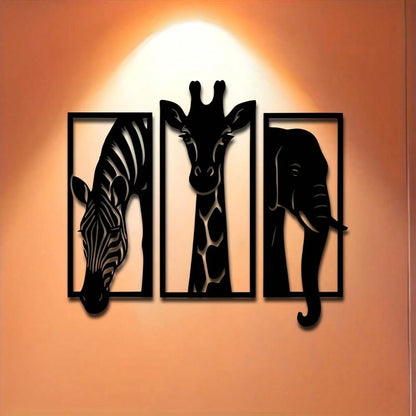 CIFbuy Metal Baked Paint African Animal 3-Piece Wall Art Set Zebra Giraffe Elephant Home Decor (TikTok, temu pickup) - Renee Lane Company