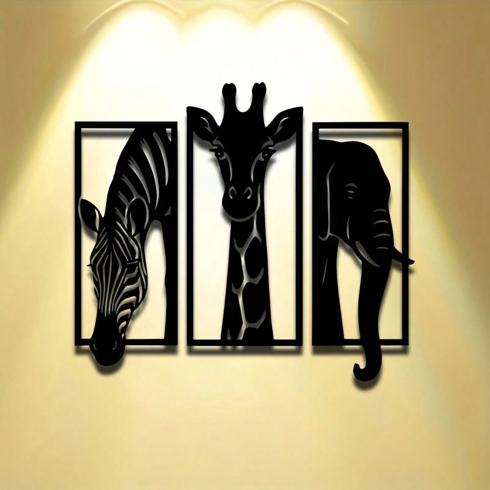 CIFbuy Metal Baked Paint African Animal 3-Piece Wall Art Set Zebra Giraffe Elephant Home Decor (TikTok, temu pickup) - Renee Lane Company