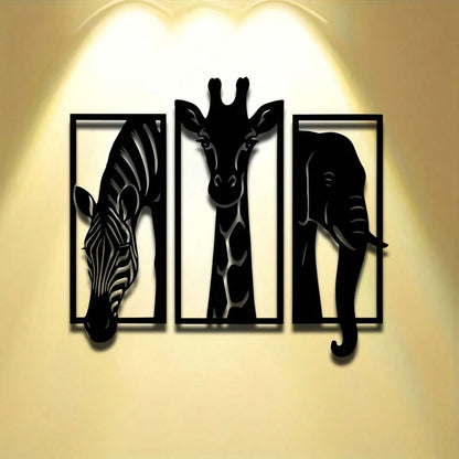 CIFbuy Metal Baked Paint African Animal 3-Piece Wall Art Set Zebra Giraffe Elephant Home Decor (TikTok, temu pickup) - Renee Lane Company