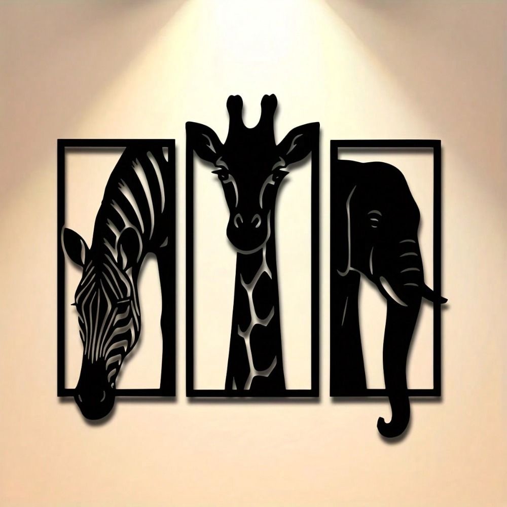 CIFbuy Metal Baked Paint African Animal 3-Piece Wall Art Set Zebra Giraffe Elephant Home Decor (TikTok, temu pickup) - Renee Lane Company