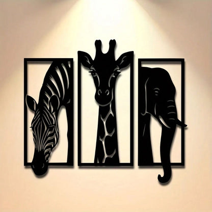 CIFbuy Metal Baked Paint African Animal 3-Piece Wall Art Set Zebra Giraffe Elephant Home Decor (TikTok, temu pickup) - Renee Lane Company