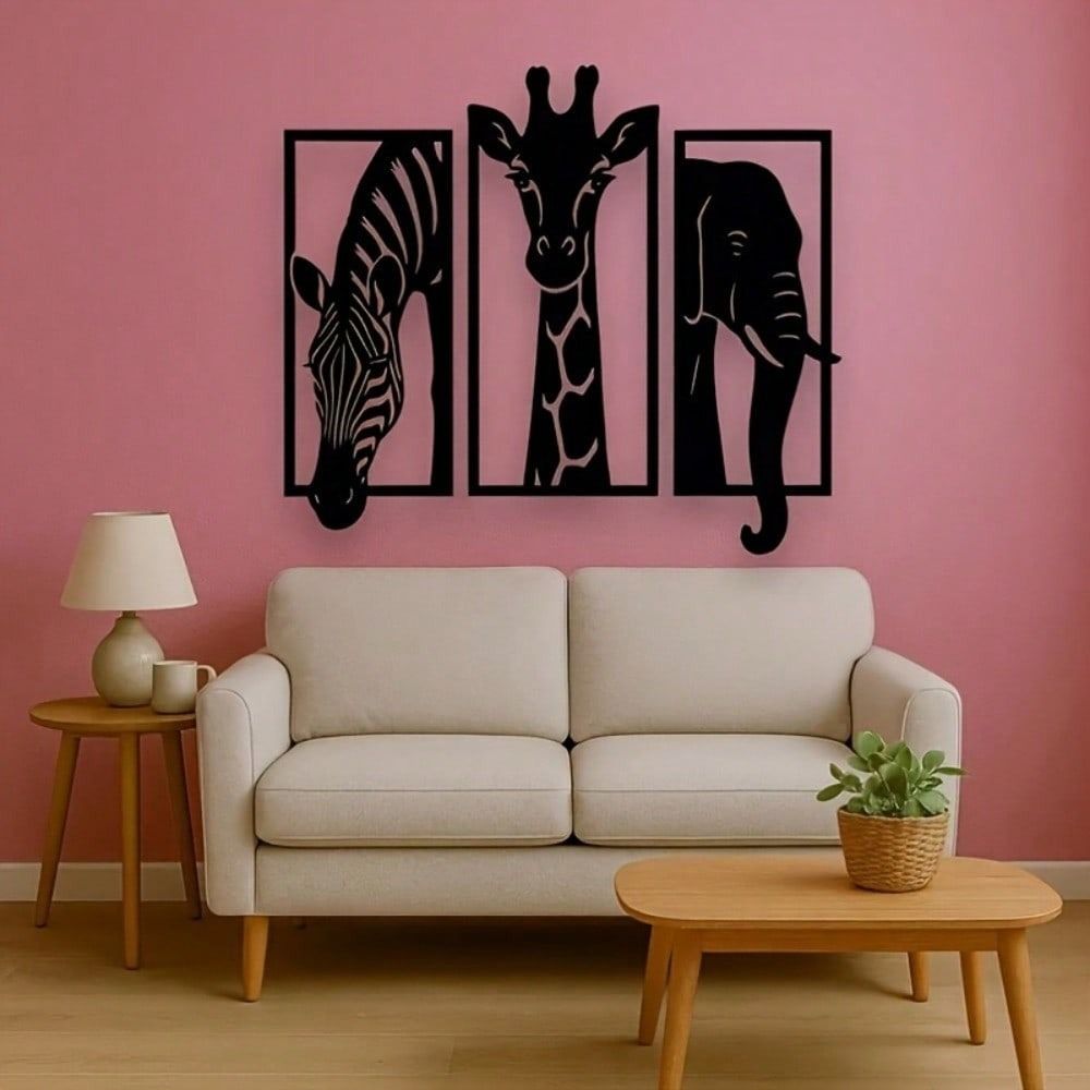 CIFbuy Metal Baked Paint African Animal 3-Piece Wall Art Set Zebra Giraffe Elephant Home Decor (TikTok, temu pickup) - Renee Lane Company