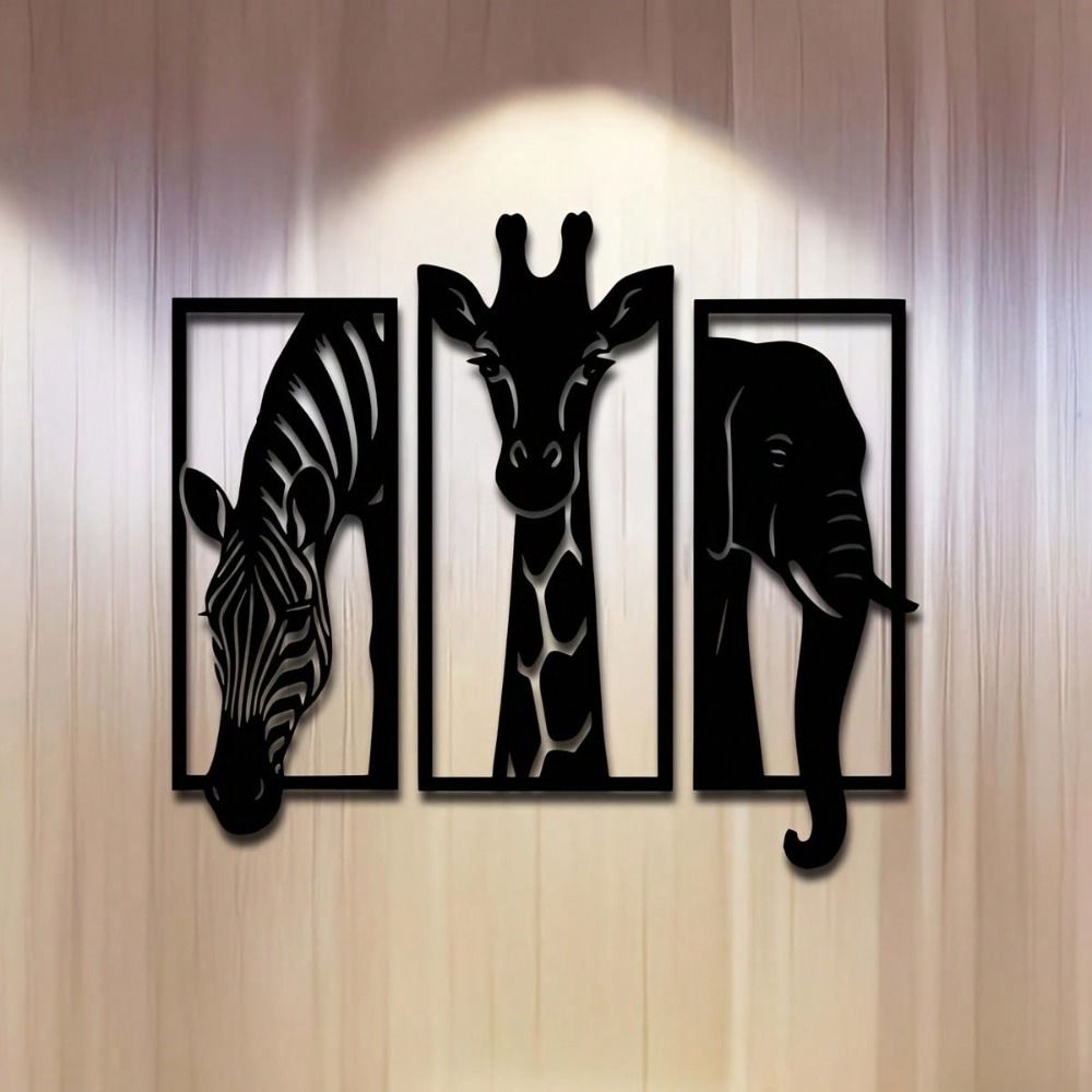 CIFbuy Metal Baked Paint African Animal 3-Piece Wall Art Set Zebra Giraffe Elephant Home Decor (TikTok, temu pickup) - Renee Lane Company