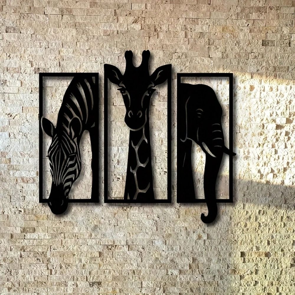 CIFbuy Metal Baked Paint African Animal 3-Piece Wall Art Set Zebra Giraffe Elephant Home Decor (TikTok, temu pickup) - Renee Lane Company