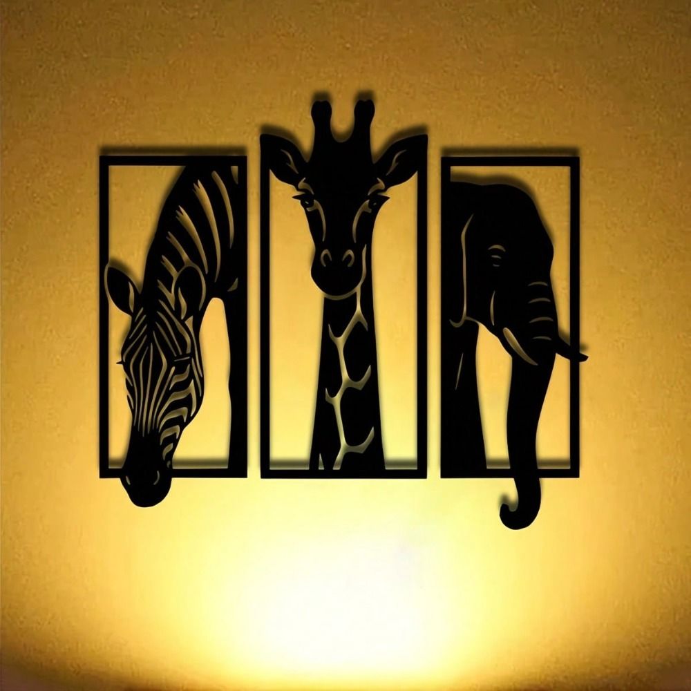 CIFbuy Metal Baked Paint African Animal 3-Piece Wall Art Set Zebra Giraffe Elephant Home Decor (TikTok, temu pickup) - Renee Lane Company