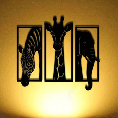 CIFbuy Metal Baked Paint African Animal 3-Piece Wall Art Set Zebra Giraffe Elephant Home Decor (TikTok, temu pickup) - Renee Lane Company