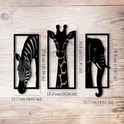 CIFbuy Metal Baked Paint African Animal 3-Piece Wall Art Set Zebra Giraffe Elephant Home Decor (TikTok, temu pickup) - Renee Lane Company