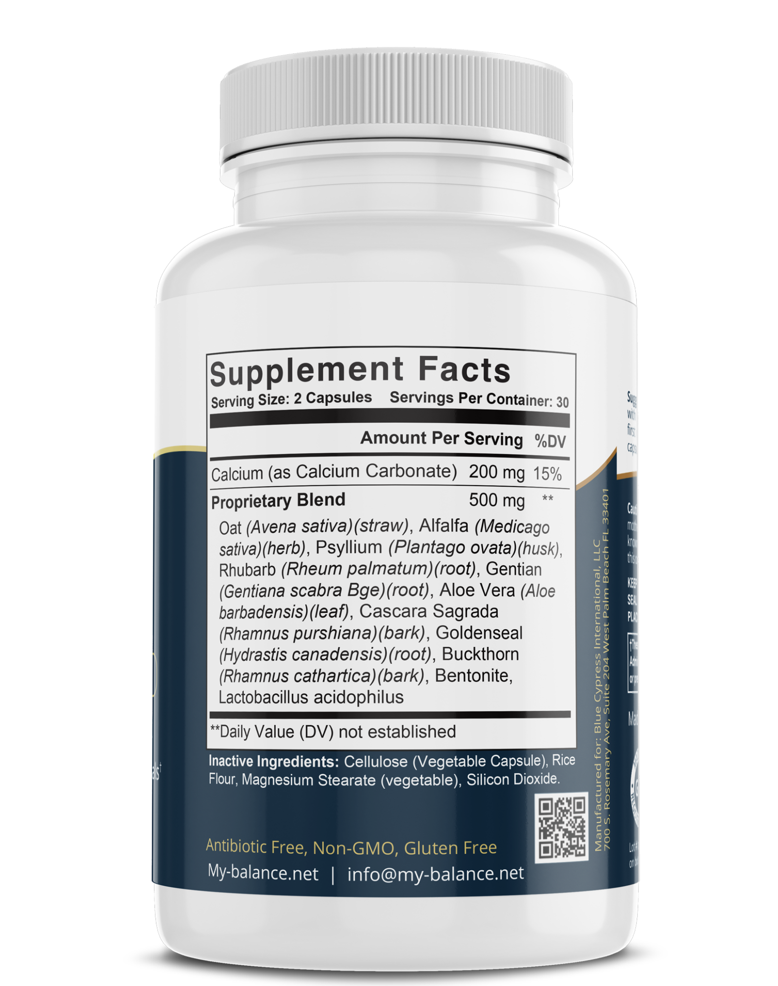 Supplement facts panel on white bottle with serving size and calcium info