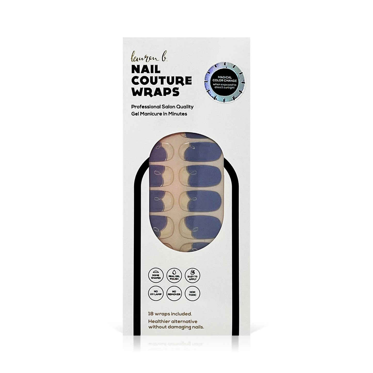 Gel nail wraps pack, cobalt-blue and nude swirl nail designs, 16 wraps