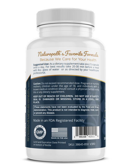 Coenzyme Q-10 supplement bottle with Naturaph's caution panel and GMP info