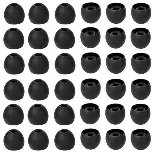 Large black silicone earbud tips, set of assorted sizes with inner openings