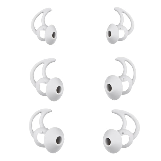 Silicone earbud tips set with eartip stems, six tips shown